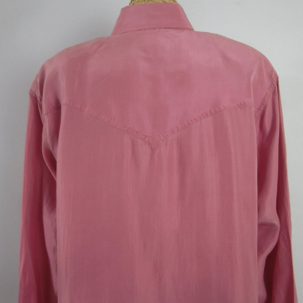 Vtg Wanted Women M Mauve Pink Painted Metallic LS Silk Western Cowboy Shirt - Picture 6 of 14